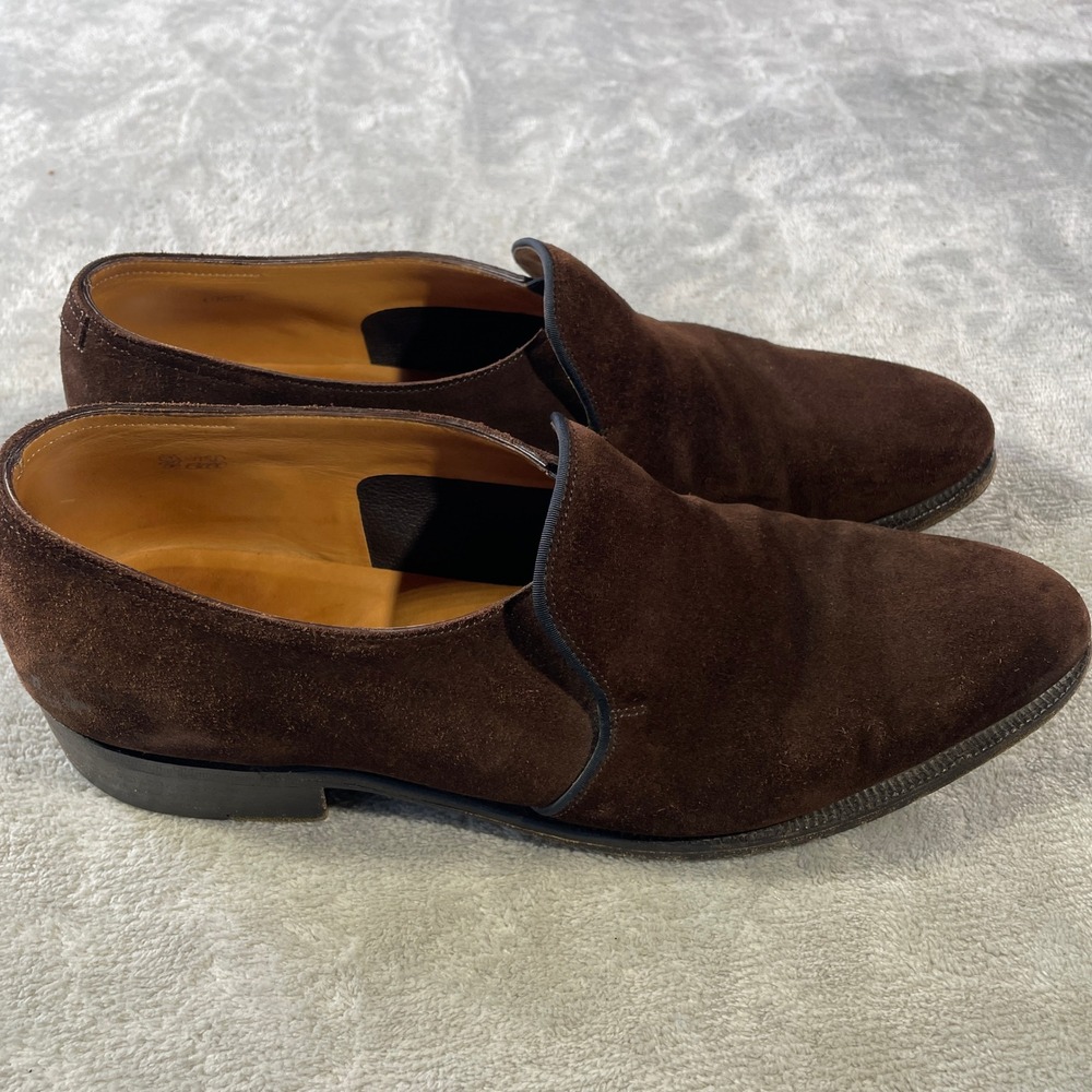 John Lobb Edward Suede Penny Loafers Mens 8.5 Brown Minimalist Luxury England